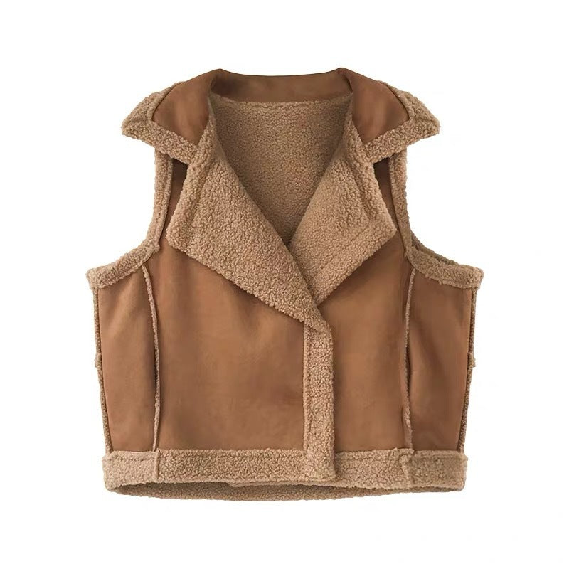 Fashion Casual Women Suede Vest Cardigan