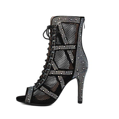 Womens Sparkling Rhinestone Heat-Transfer Mesh High Heels