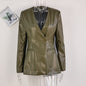 Fashionable Elegant Green V-neck Slim Suit Leather Coat