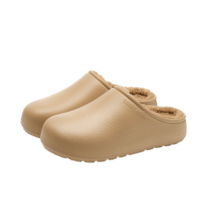 Womens Fleece-Lined Waterproof Thick-Soled Cotton Slippers