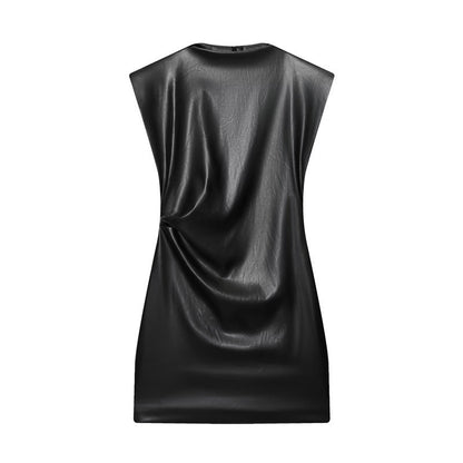 Women's Slim-fit Faux Leather Padded Shoulder Short Dress