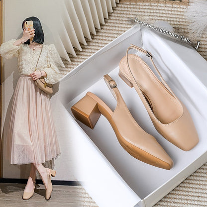 French-style Closed-toe Sandals For Women  Mid- To Chunky Heel  Summer Style