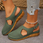 Breathable Velcro-Strapped Wedge Sandals With Fishmouth Design And Stitched Seams