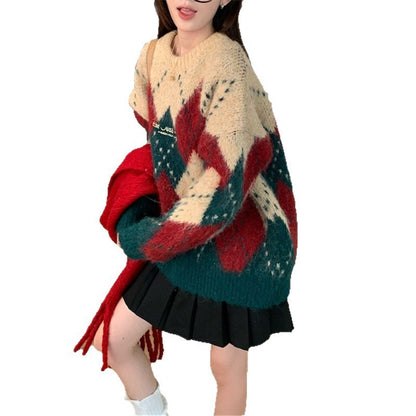 Loose Round Neck Christmas Couple Idle Style Knitwear