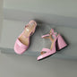 Womens Solid-color Round-toe Chunky-heel Sandals