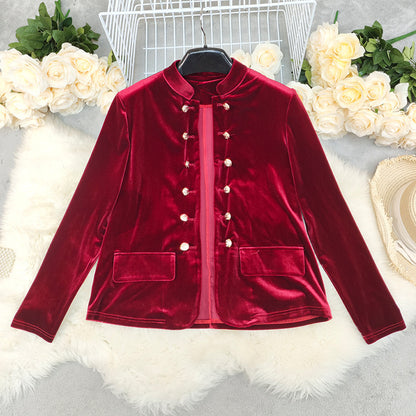 Women's Fashion Retro Solid Color Double Breasted Jacket