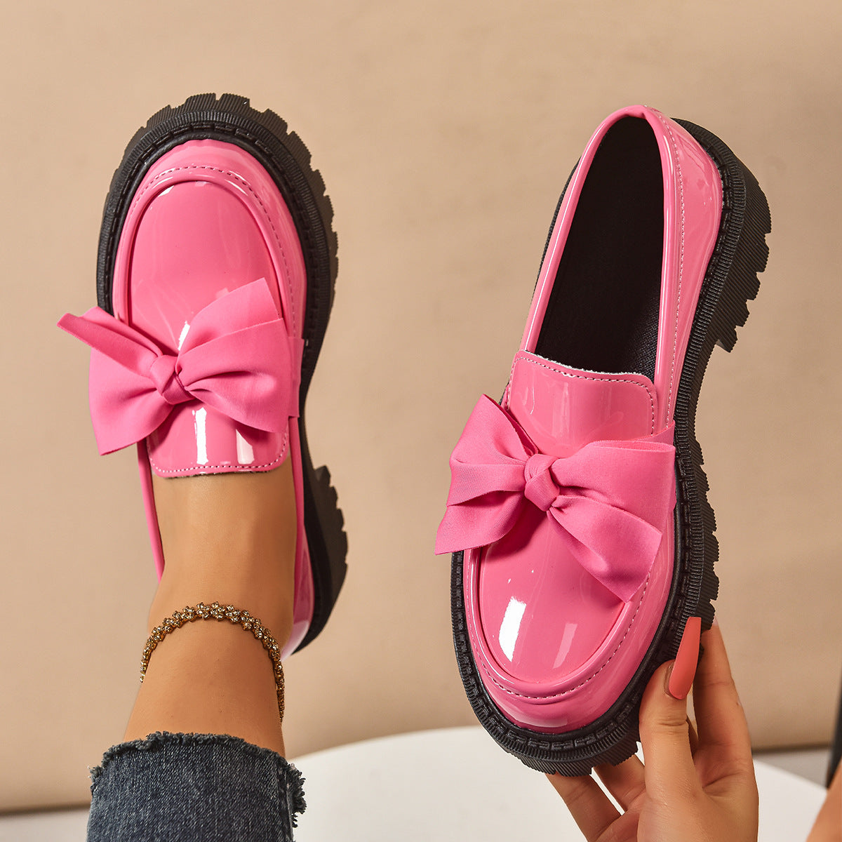 Bow-tie Loafer Shoes For Women Vintage Style