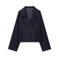 Simple Double Breasted Short Woolen Coat Women's Top