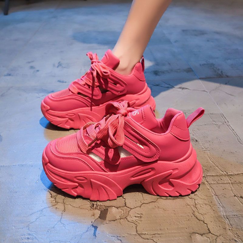 Height Increasing Thick Bottom Women's Sports Casual Shoes Product information: Pattern: solid color Applicable sports: Universal Lining material: imitation leather Color: beige [upgrade solid soft bottom], fluorescent green [upgrade solid soft bottom], R