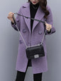 Medium To Long-length Lantern-sleeve Purple Woolen Coat For Petite Women