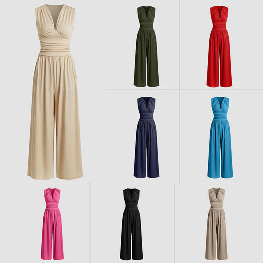 Sleeveless Knitted Jumpsuit Loose Wide-leg Pants