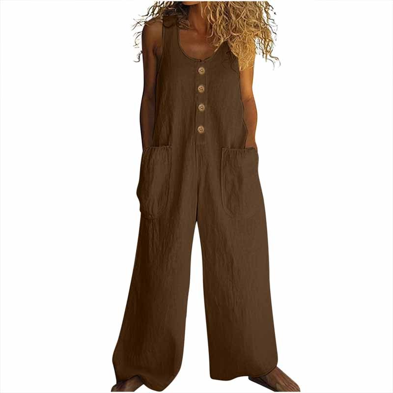 Women's Elegant Wide-Leg Jumpsuit - Button Front Formal & Casual Romper, Lightweight Wear