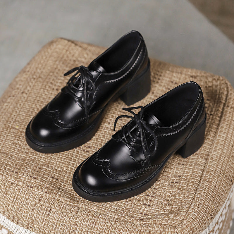 Women's Autumn New Carved Lace-up Round Head British Black Chunky Heel Shoes Womens British Chunky Heel Shoes – Autumn Lace-up Round Head Womens British Chunky Heel Shoes women’s British chunky heel shoes. Carved design, lace-up closure, and round head fo