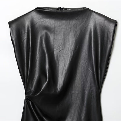 Women's Slim-fit Faux Leather Padded Shoulder Short Dress