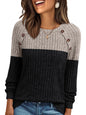 Women's Round-neck Sunken Stripe Brushed Solid Color Top Long Sleeve