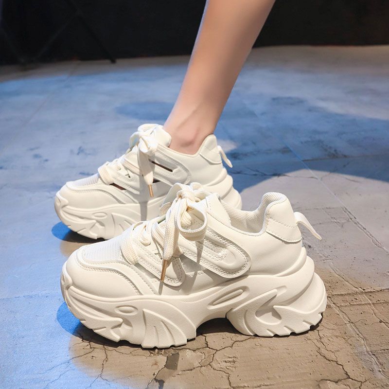 Height Increasing Thick Bottom Women's Sports Casual Shoes Product information: Pattern: solid color Applicable sports: Universal Lining material: imitation leather Color: beige [upgrade solid soft bottom], fluorescent green [upgrade solid soft bottom], R