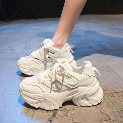 Height Increasing Thick Bottom Women's Sports Casual Shoes Product information: Pattern: solid color Applicable sports: Universal Lining material: imitation leather Color: beige [upgrade solid soft bottom], fluorescent green [upgrade solid soft bottom], R