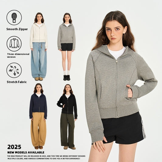 Women's Fashion Brand Solid Color Slim Gray Short Coat