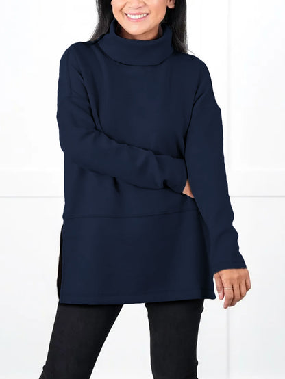 Large Size Multicolor Minimalism Turtleneck Top