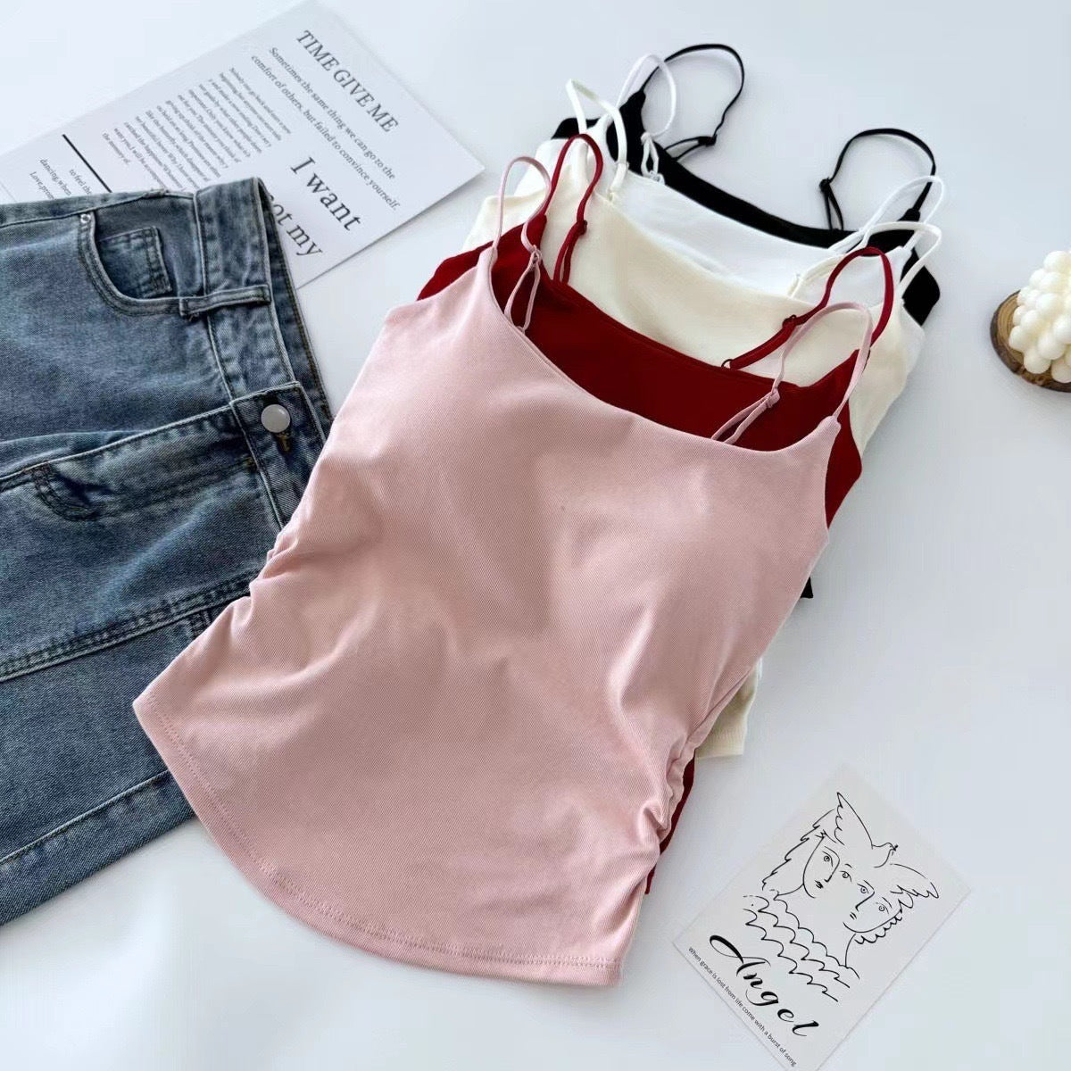 Women's Pure Color Casual Versatile Sling Pleated With Chest Pad Vest