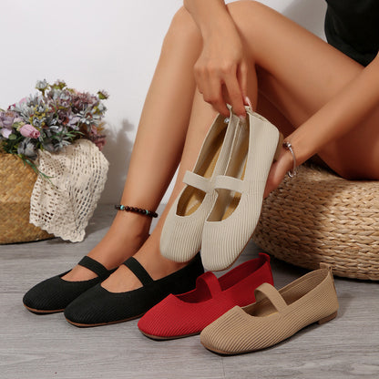 Womens Lightweight Breathable Knit Mesh Flats With A Low-cut Design