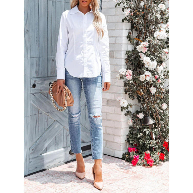 Pure Color All-matching Office Temperament Shirt Top