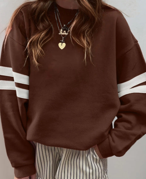 Red Dahlia Varsity Striped Detail Drop Shoulder Oversized Sweatshirt