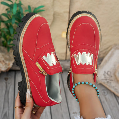 Womens Plus-Size Loafers With Side Zipper And Chunky Platform Sole