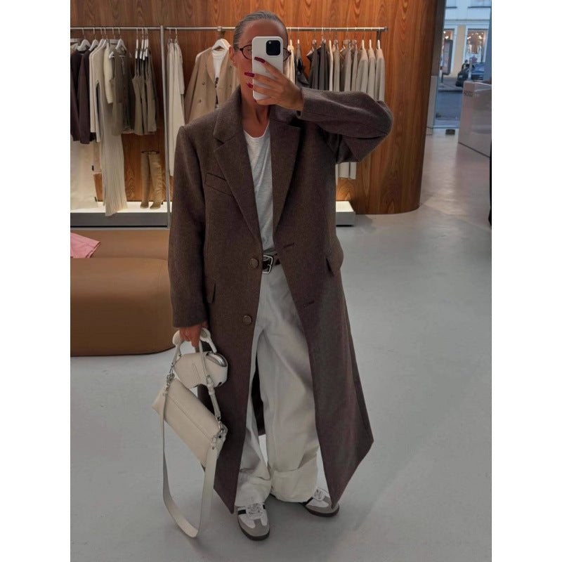 Korean Style Elegant Suit Collar Woolen Overcoat Coat