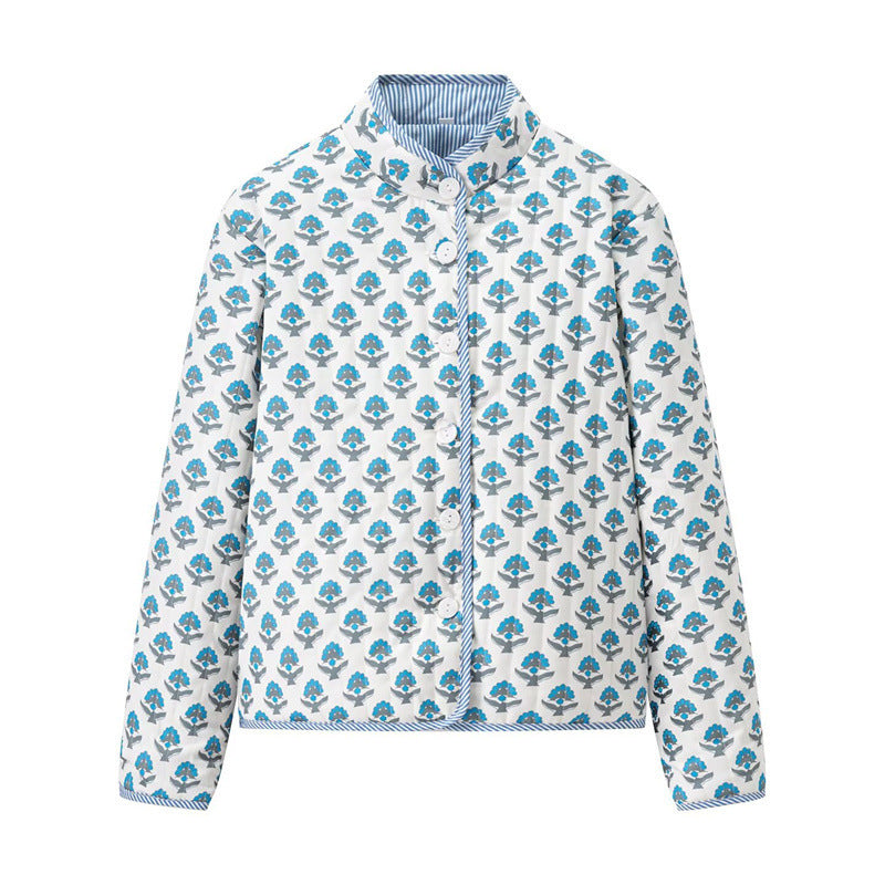 Women's Stand Collar Printed Reversible Cotton Coat Coat