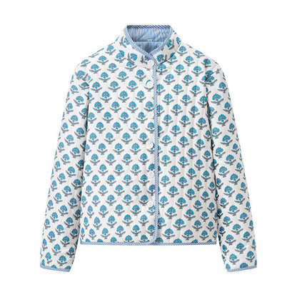 Women's Stand Collar Printed Reversible Cotton Coat Coat