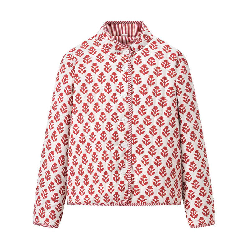 Women's Stand Collar Printed Reversible Cotton Coat Coat