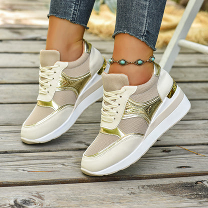 New Plus Size Casual Sneaker Women Product information: Color: black, blue, beige Heel height: mid heel (3-5CM) Size: 36, 37, 38, 39, 40, 41, 42, 43 Material: rubber, pu Function: increased, breathable, wear-resistant Style: Simple Packing list: A pair of
