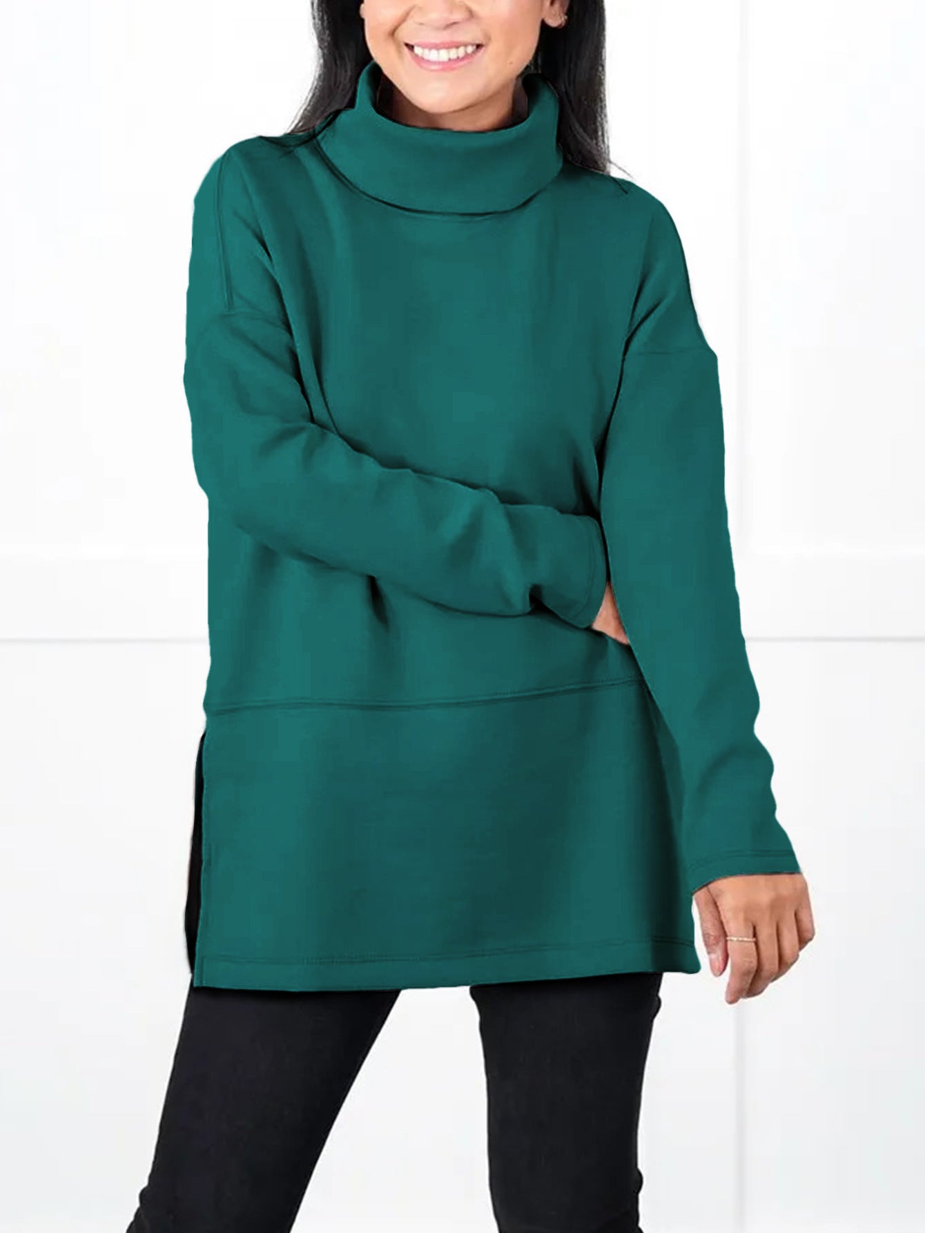 Large Size Multicolor Minimalism Turtleneck Top