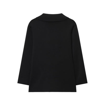 Temperament Female Knitted Double-breasted Coat Midi Skirt