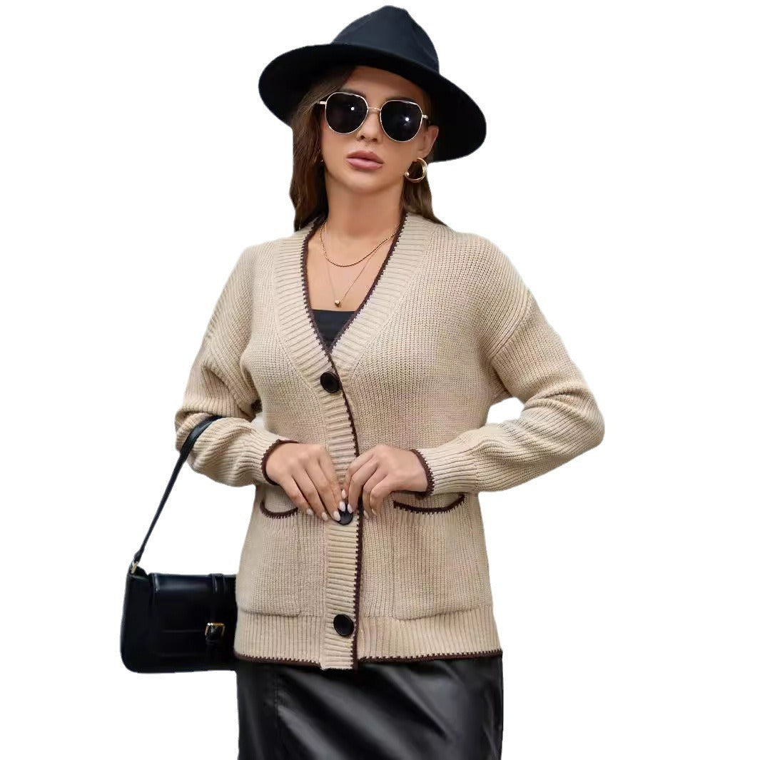 Contrast Color Boud Edage Belt Pocket Casual Jacket