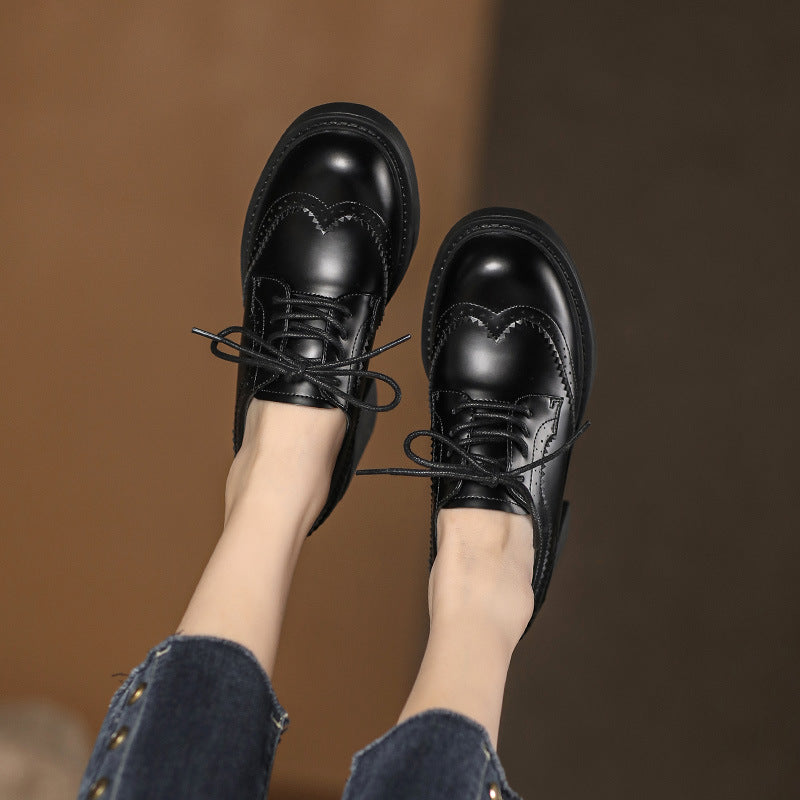 Women's Autumn New Carved Lace-up Round Head British Black Chunky Heel Shoes Womens British Chunky Heel Shoes – Autumn Lace-up Round Head Womens British Chunky Heel Shoes women’s British chunky heel shoes. Carved design, lace-up closure, and round head fo