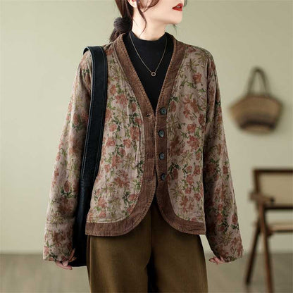 Ethnic Style Literary Style Women's Jacquard Single-breasted Puffer Jacket