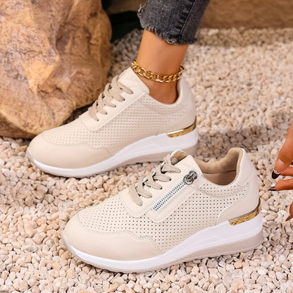 Womens Casual Wedge Mid-heel Lace-up Athletic Shoes