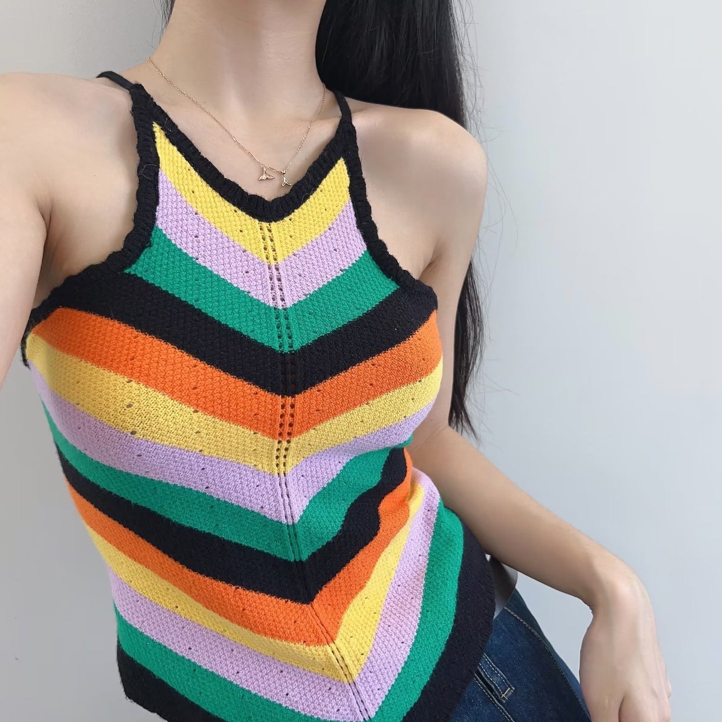European And American Hot Girl Retro Rainbow Color Hanging Shoulder Small Sling