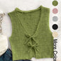 Women's Solid Color Tie Front Sweater Vest Casual Crochet