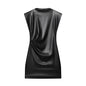 Women's Slim-fit Faux Leather Padded Shoulder Short Dress