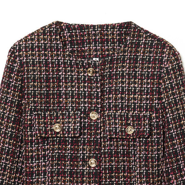 Elegant Classic Style Round Neck Long Sleeve Short Coat