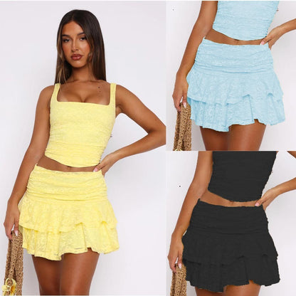 Women's Solid Color Lace Skirt