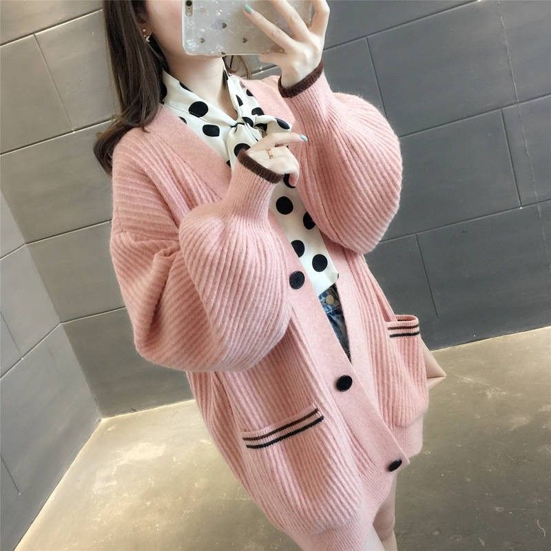 Casual Laid-back Style Gentle Outerwear Korean Style Knitted Coat