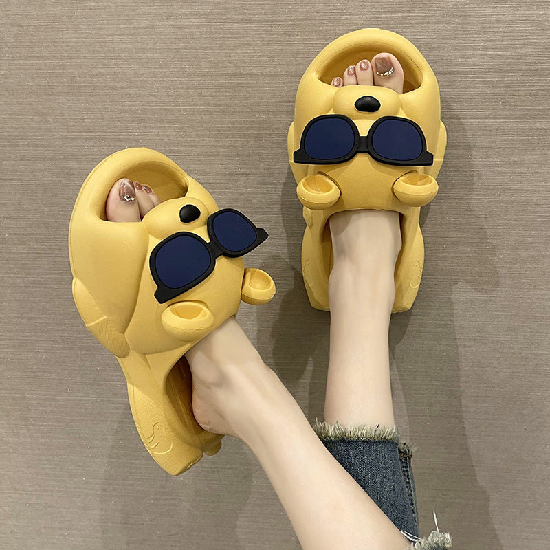 Cute Sunglasses Bear Slippers For Women, Summer Style
