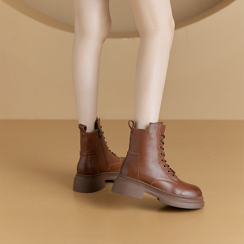 Retro Genuine Leather Martin Boots Women Korean Version Thick SoleRetro Genuine Leather Martin Boots Women Korean Version Thick SoleProduct information: Pattern: Solid color Inner material: Leather Color: 2805 Black, 2805 Brown, 2805-2 Black Cotton, 2805-