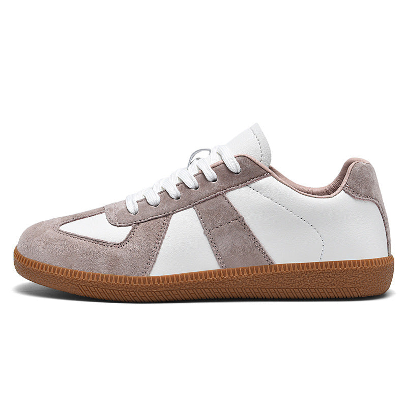 Top Layer Pigskin Leather Sneaker Japanese Canvas Retro Sports Couple Casual Shoes Product information: Pattern: color matching Lining material: Mesh Applicable sports: Universal Color: beige green, white gray, black and white, white powder, khaki Black U