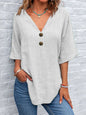 Casual V-neck Short Sleeve Regular Pullover Multi-color Women's Button Top