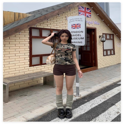 Retro Camouflage Printed Short Sleeved T-shirt For Women